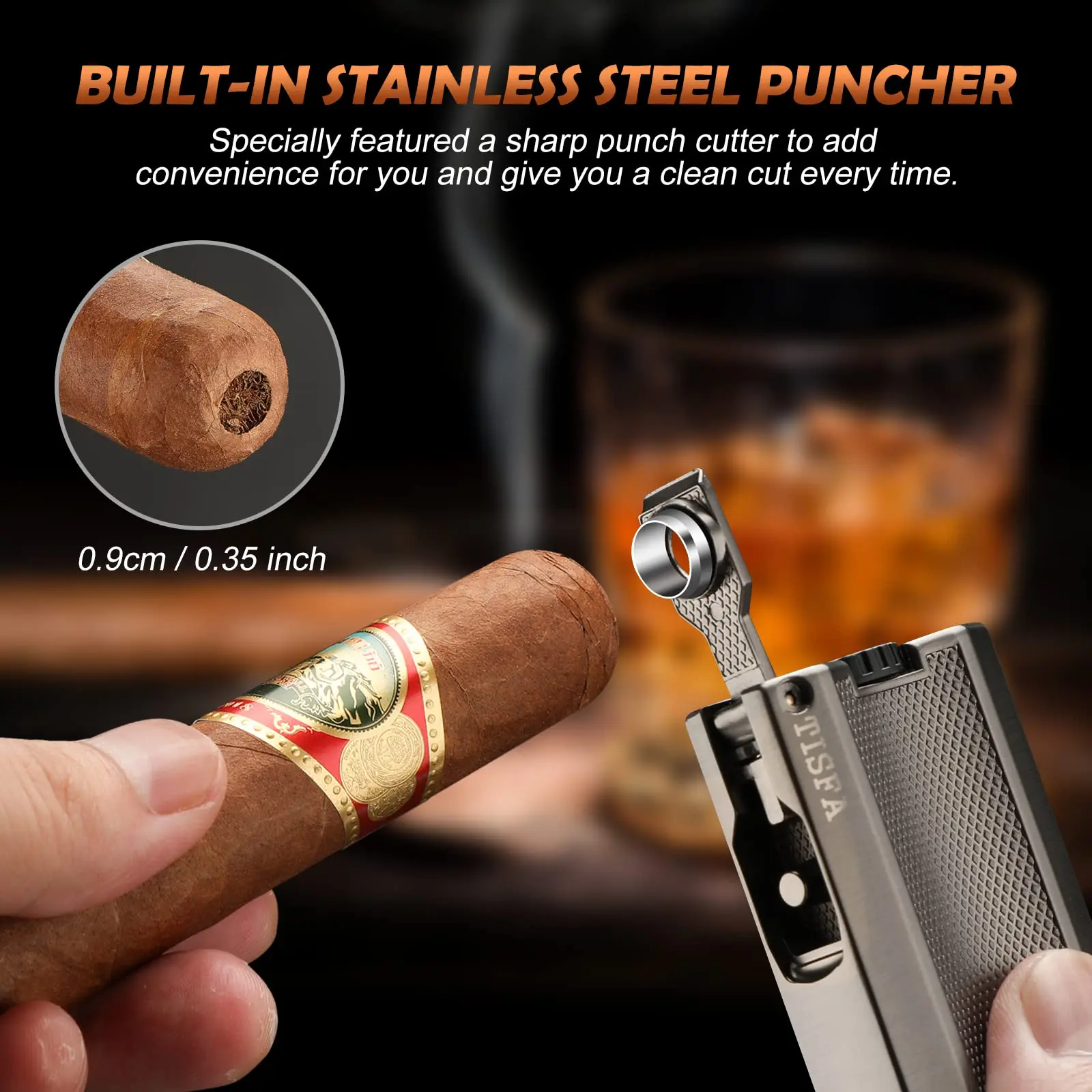 Cigar Lighter Double Jet Flame Butane Torch Built-in Cigar Punch Holder Windproof Pocket Lighter Smoking gas lighter