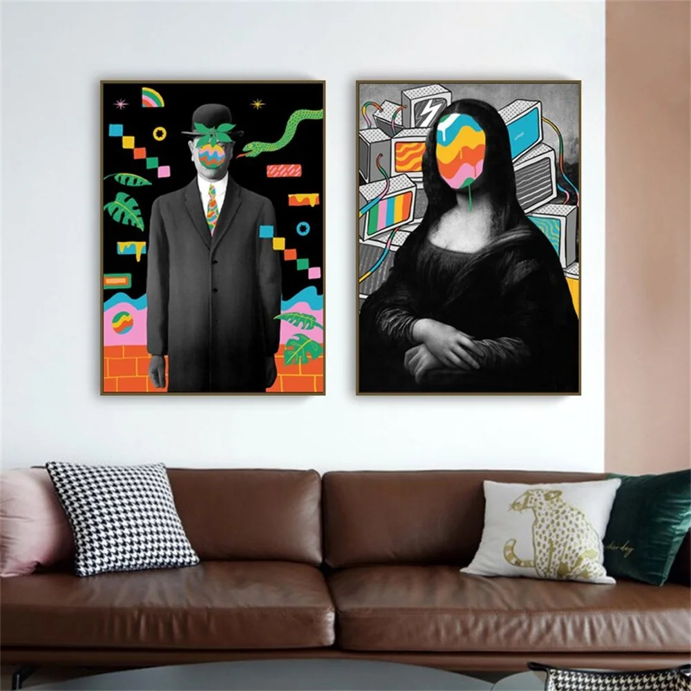 

Creative Graffiti Mona Lisa Canvas Paintings Interesting Famous Posters Prints Wall Art Pictures for Living Room Home Decoration