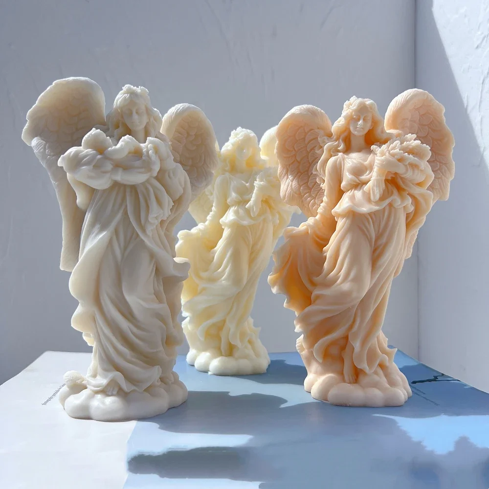 Two Designs Angel Figurine Silicone Mold For Art Sculpture Soy Wax Candle Gardening Crafts