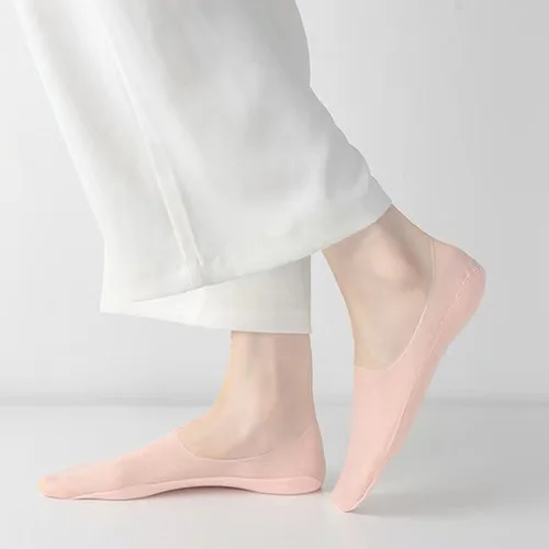 여름용 미끄럼 방지 통기성 탈취제 보이지 않는 면 양말, 5 켤레, 여성/소녀용, 투명 바닥, 얇은, 여름용 3