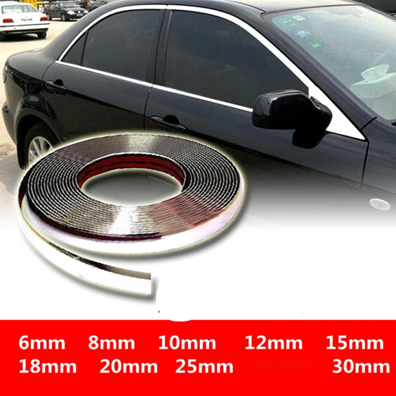 Striscia Del Corpo Cromata Esterna Dell'Auto 3M Paraurti Auto Porta Modanatura Protettiva Styling Trim Sticker 6Mm 10Mm 12Mm 15Mm 20Mm 25Mm 30Mm