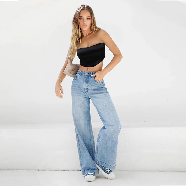 

2023 New Fall Winter Women's High-waisted Baggy Wide-leg Fashion Jeans Mop Jeans Ladies Everyday Street Trend Pants
