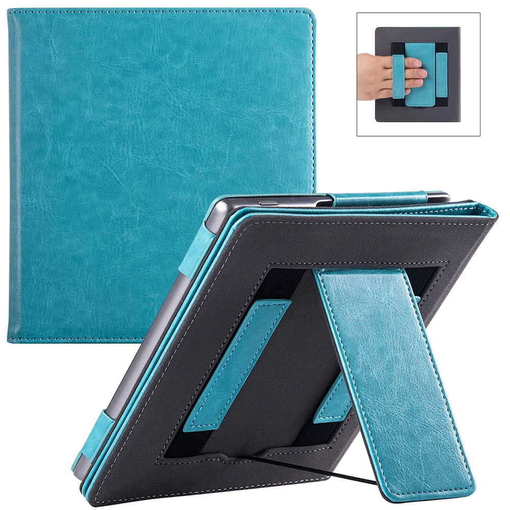 Stand Case para Kindle Oasis pu Capa de Couro com Alça de Mão Auto Dormir And Wake 10ª Geração e 9ª Geração