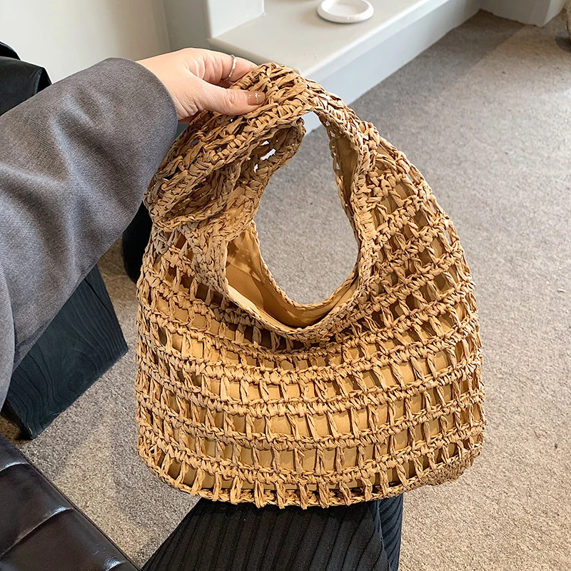 Vintage Stroh gewebte Tasche für Frauen Handtaschen Rattan häkeln