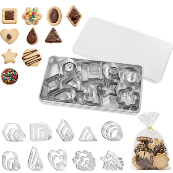30Pcs Mini Cookie Cutters Set Stainless Steel Cookie Cutters Shapes with Box Star Triangle Cookie Biscuit Cutter Variety Pack