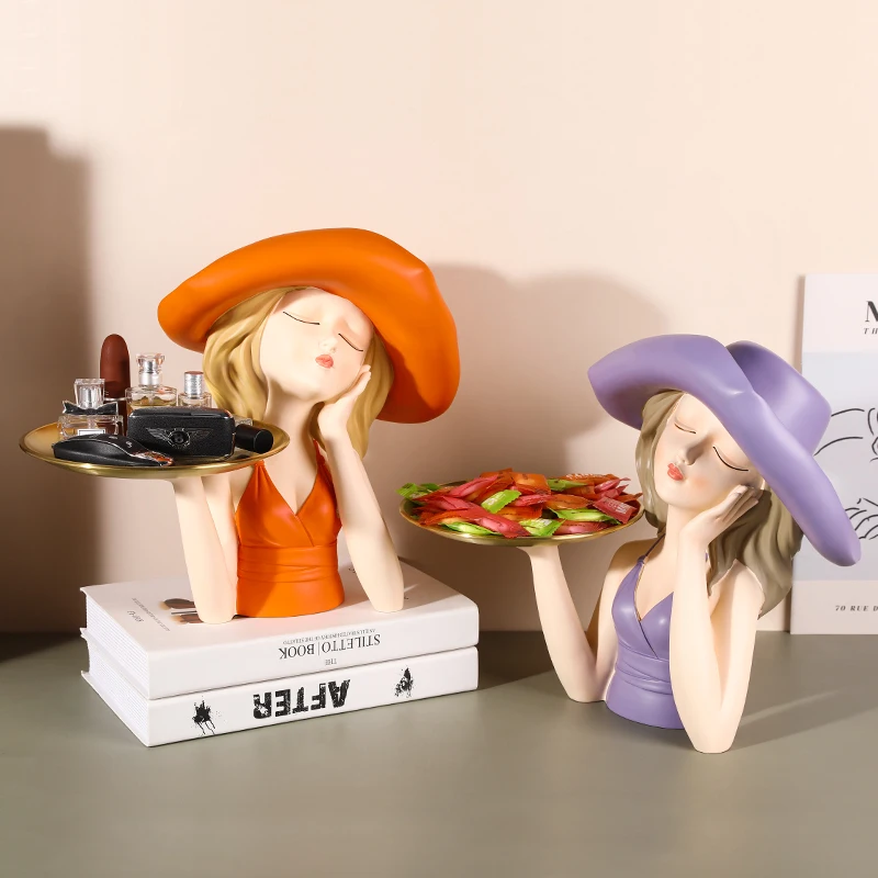 

Modern Resin Girl Statue Fashion Storage Girl Sculpture Nordic Home Decor Character Model Living Room Decor Girls Birthday Gift