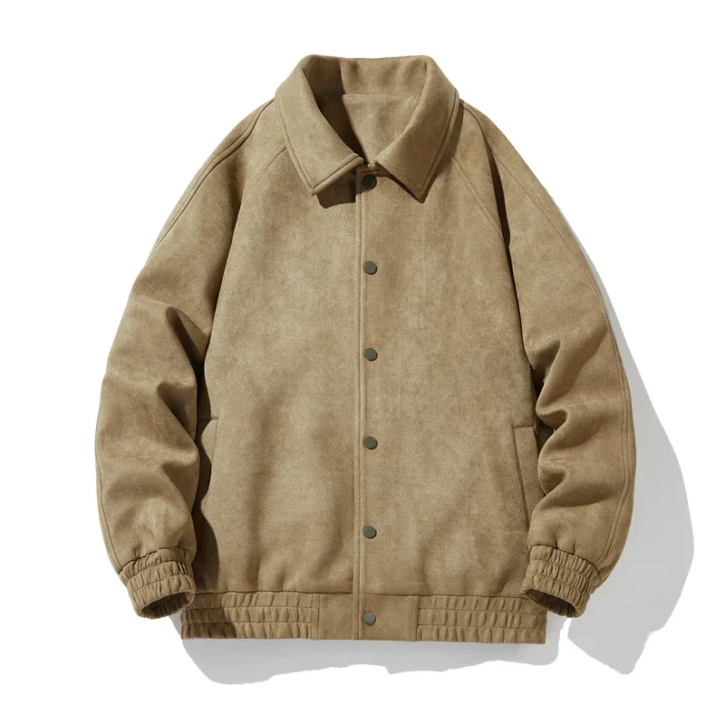 

2023 Men's Spring Faux Suede Street Tooling Style Coat Stand-up Collar Everything Casual Plus Size Fleece Jacket Coats