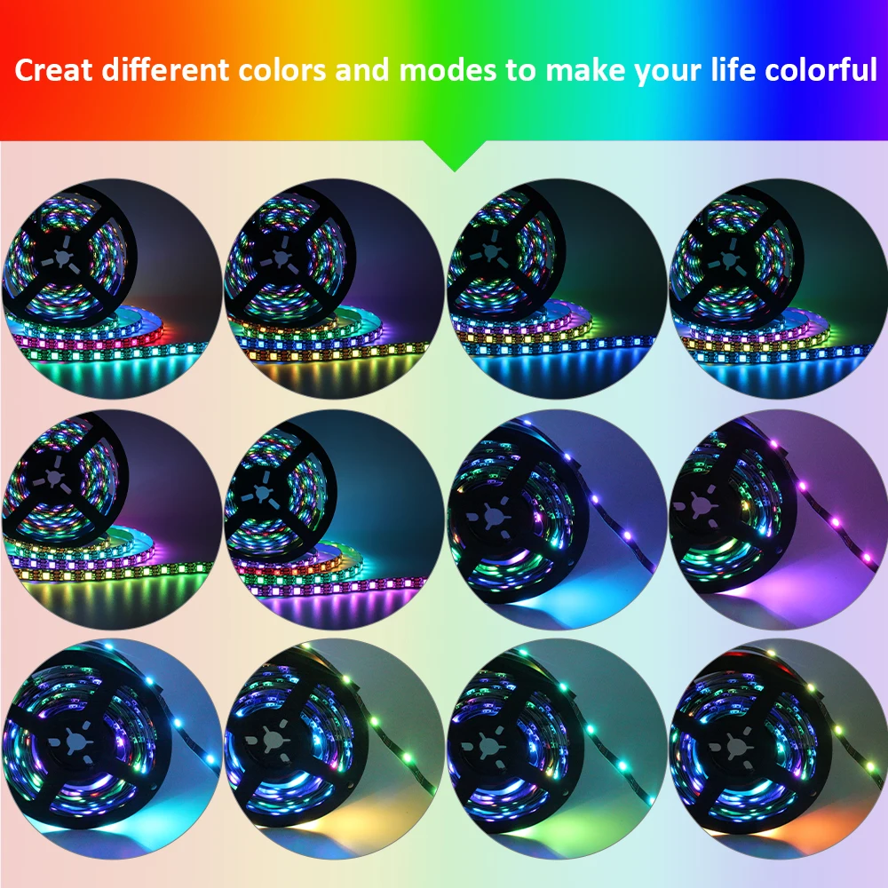 WS2812B RGBIC LED 스트립 빛 5V DC 5050 300LED SMD 디지털 LED 테이프 리본 램프 블랙 PCB 방수 주소 지정 가능 RGB IC 스트라이프