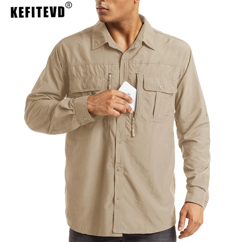 Long Sleeve Shirts With Chest Pockets Mens Hiking Shirt Outdoor Walking Camping Work Shirt Tops mens long sleeve shirts