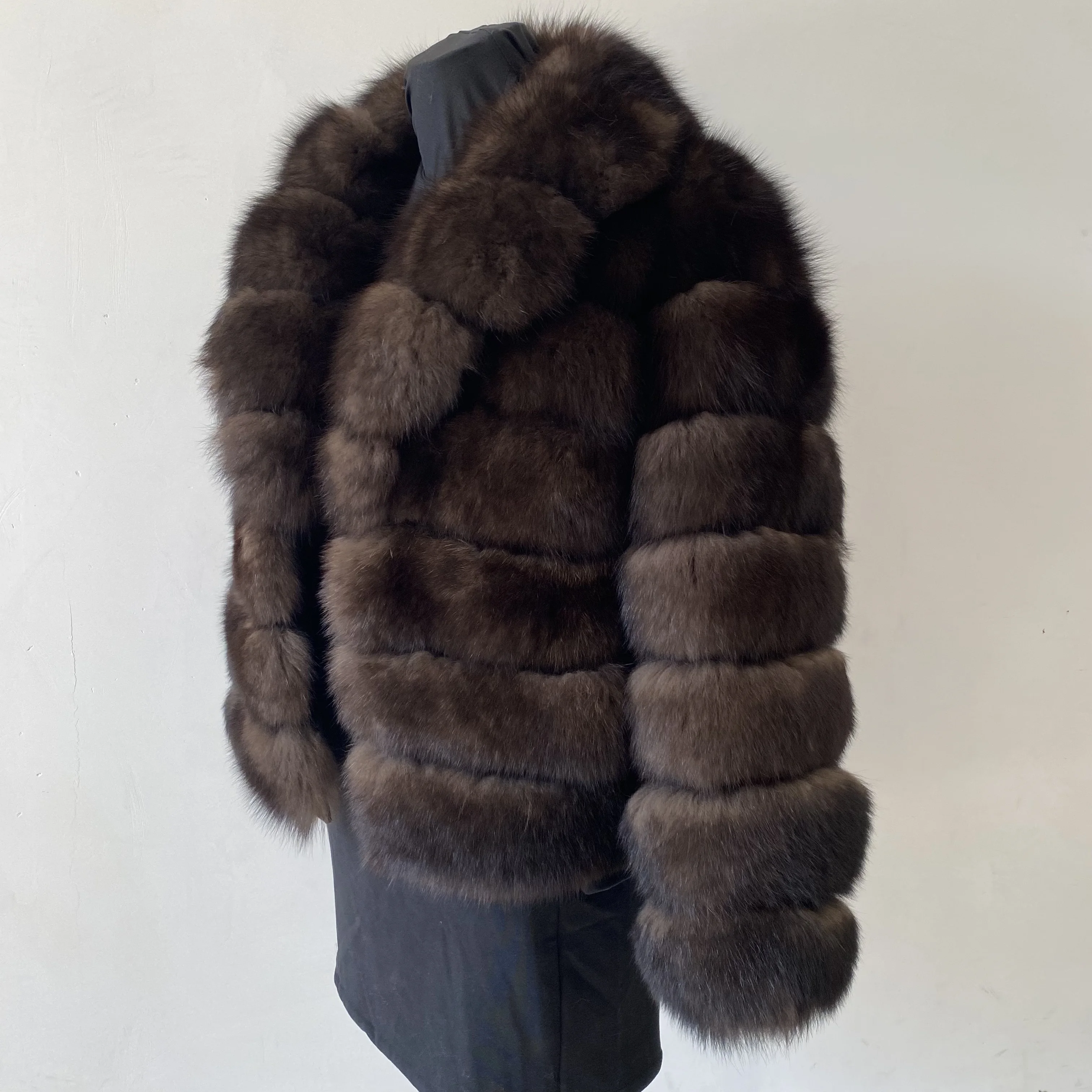 معطف نسائي من الفرو الطبيعي الدافئ مع ياقة للدفء،...