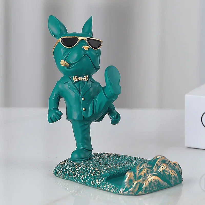 Charming French Bulldog Desk Decor: Cute Dog Sculpture Phone Holder and Home Office Ornament