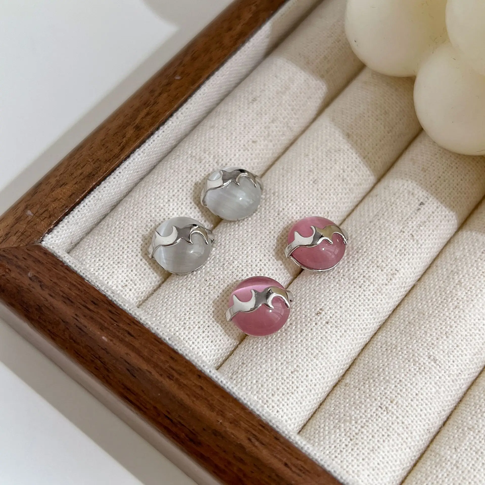 100% 925 Sterling Silver Chalcedony Geometric Earrings for Women Girl Cute Vintage Round Design Jewelry Party Gift Dropshipping