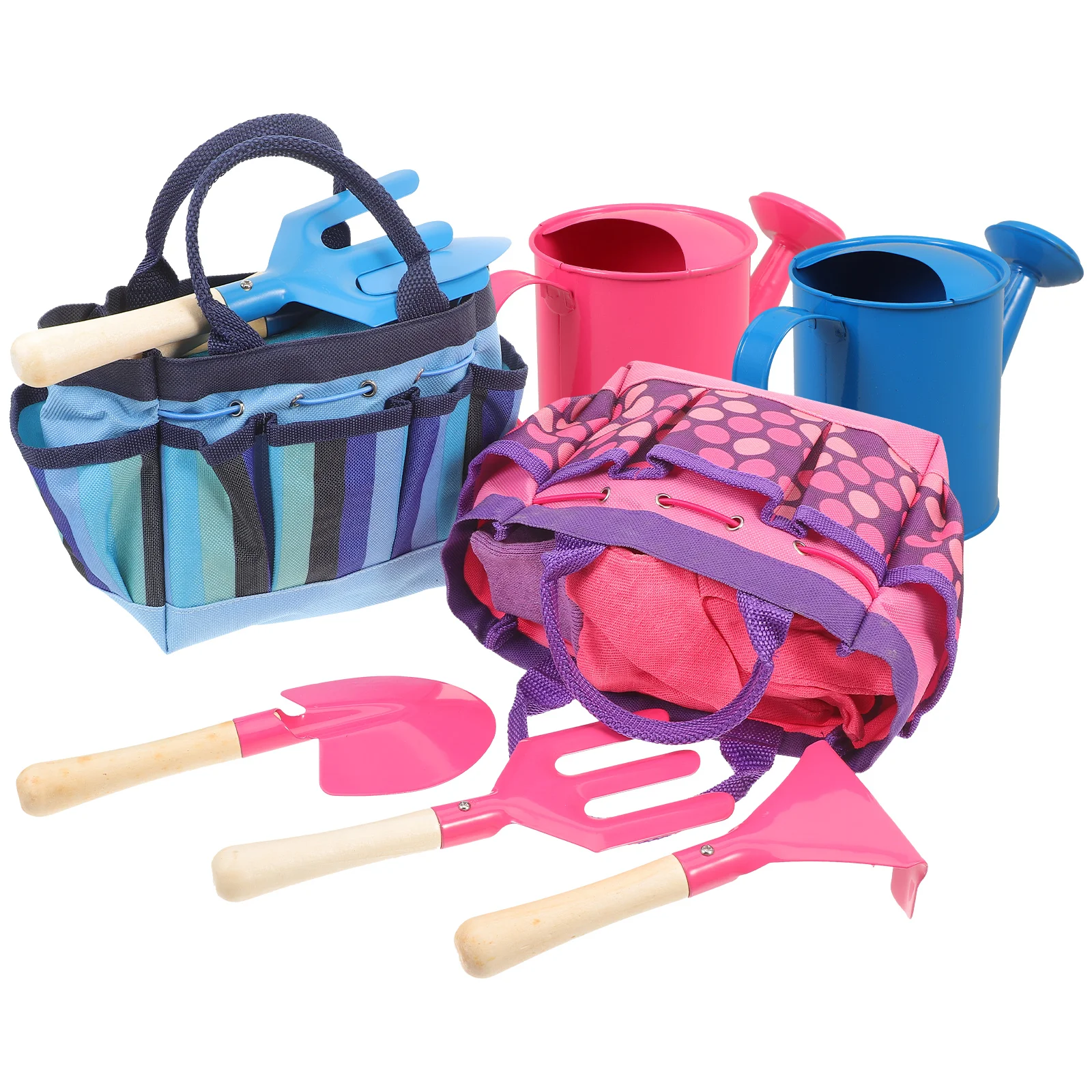 

2 Set Garden Tools Kit Outdoor Gardening Toy with Carrying Bag Gloves Watering Kettle Rake Portable Small Planting Tool