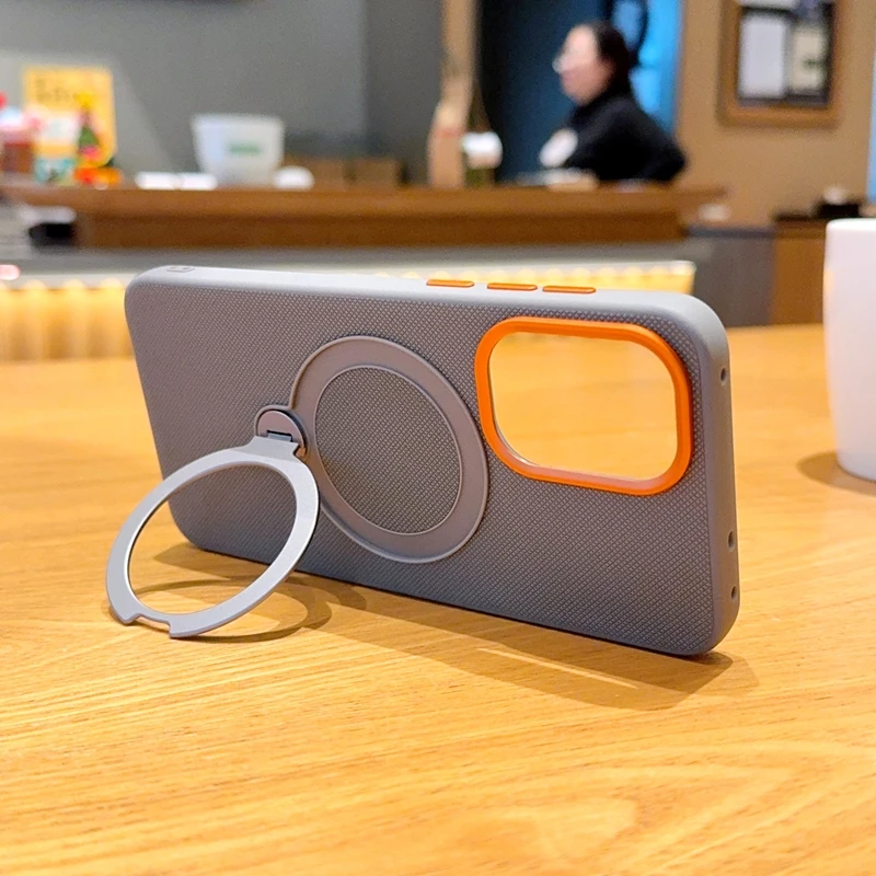 Luxury Magnetic PU Leather Phone Case with Rotatable Ring Stand and Anti-Fall Protection