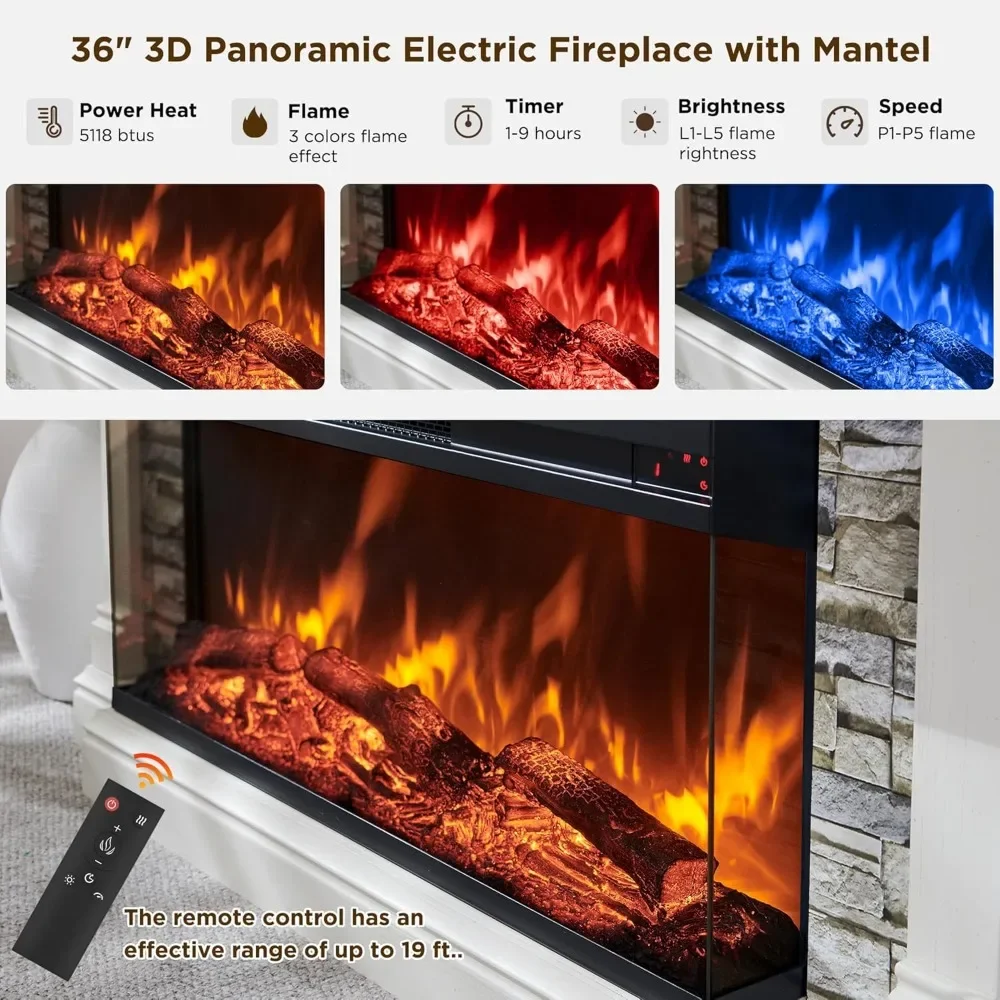 Electric Fireplace with Mantel, 3-Sided Glass Farmhouse TV Stand with Fireplace for TVs up to 65", 52" Media Center Console 2