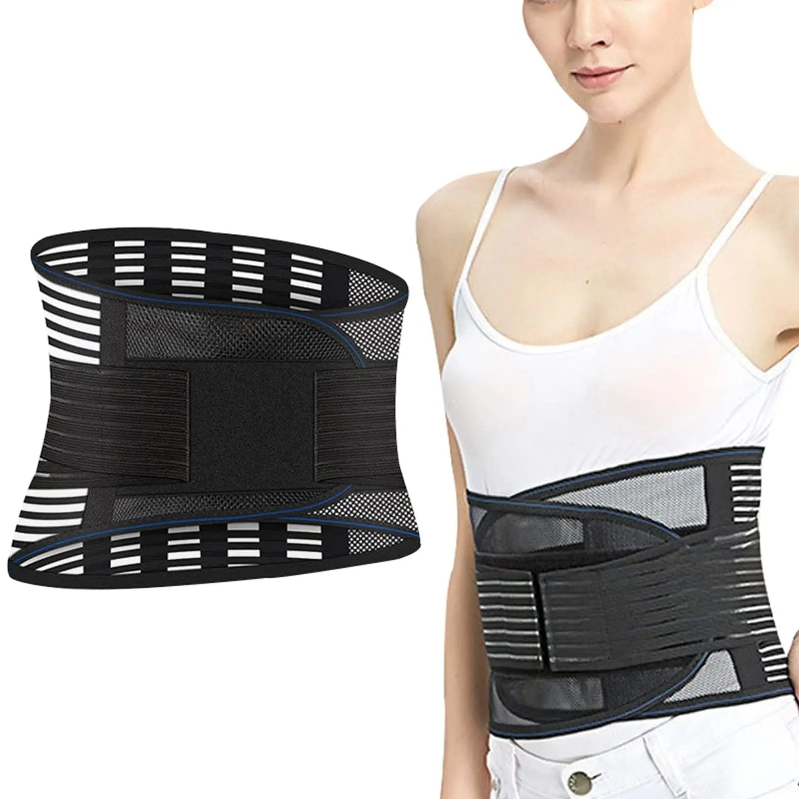 Mesh Lumbar Back Belt Brace with 5 Stays for Back Pain Relief Waist Belt Support for Men&Women