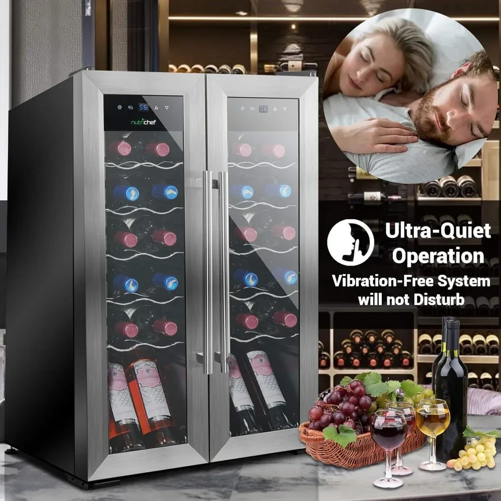 Bar Cabinet ,24 Cellar Cooler for White and Red Wines Chiller, 24 Bottle Dual Zone-Stainless Steel,Bar Furniture