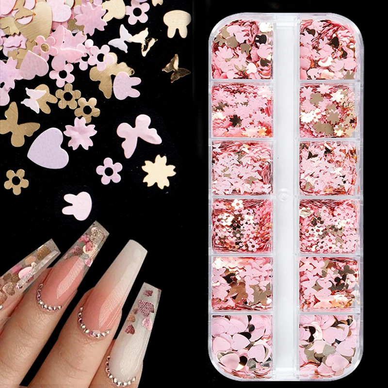 Heart Nail Art Stickers Decals 3D Heart Nail Glitter Sequins Holographic  Valentines Nail Art Supplies Sparkle Nail Flakes Mixed Butterfly Flower  Heart