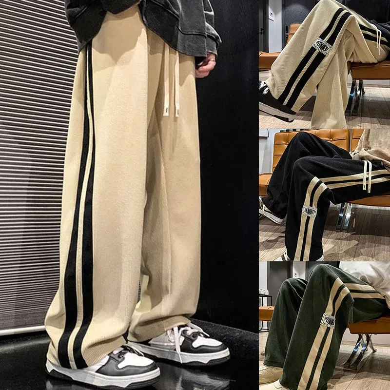 Pantalon décontracté High Street pour hommes, jambe large, droit, velours côtelé, jogging de mode, streetwear de couple, nouveau pantalon de protection, printemps, automne 1 Pantalon décontracté High Street pour hommes, jambe large, droit, velours côtelé, jogging de mode, streetwear de couple, nouveau pantalon de protection, printemps, automne 1