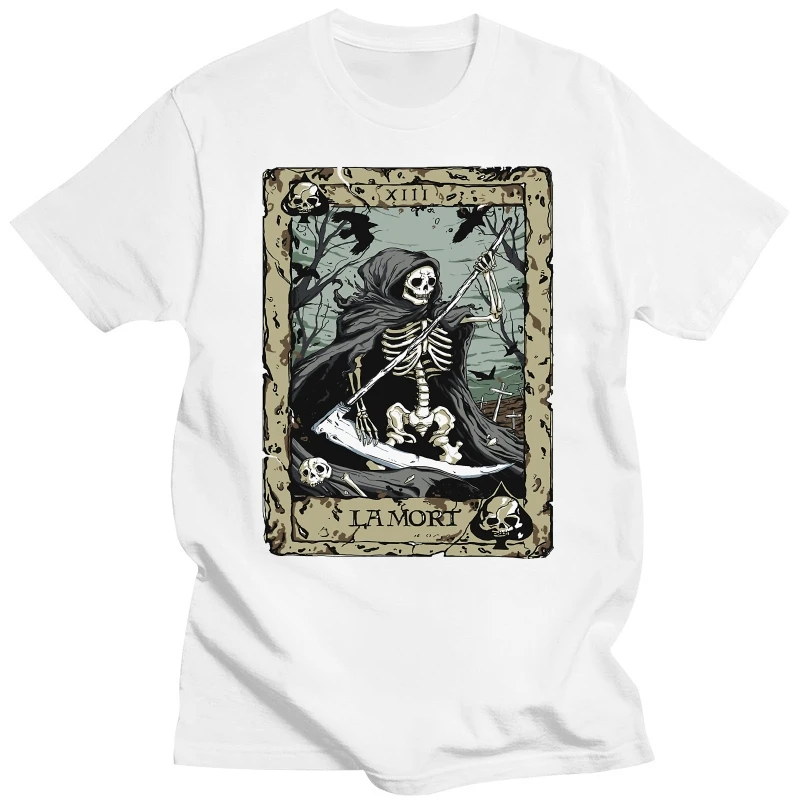 Streetwear Death Tarot T-Shirt Uomo Camisas Hombre Major Arcana Halloween Spettrale Scheletro Creepy Teeshirt Cotton Harajuku Magliette