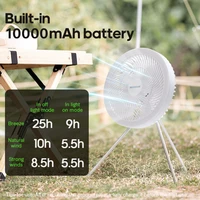 New 10000mA Large Size Outdoor Camping Fan High Wind Power Silent Circulator Fan with Remote Control Ambient Light Charge Output 2
