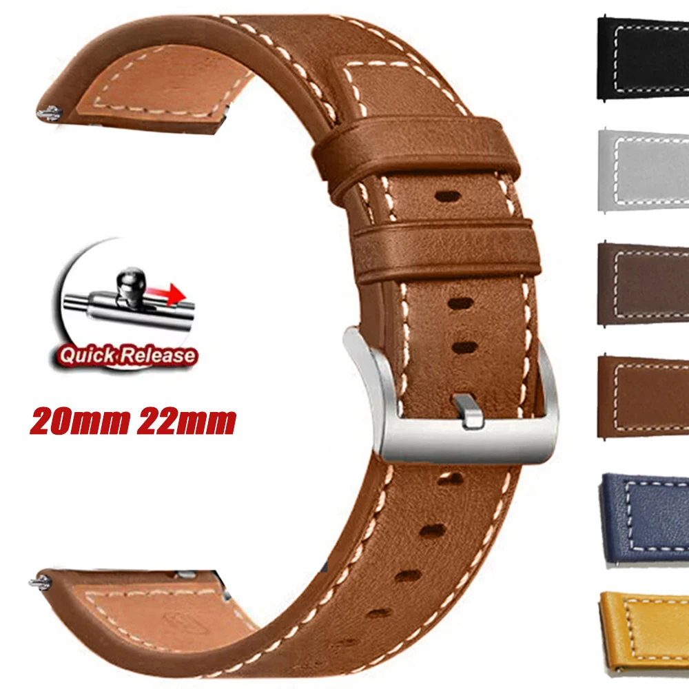 Vintage Leather Watch Band, 20mm/22mm, Universal Sports Strap
