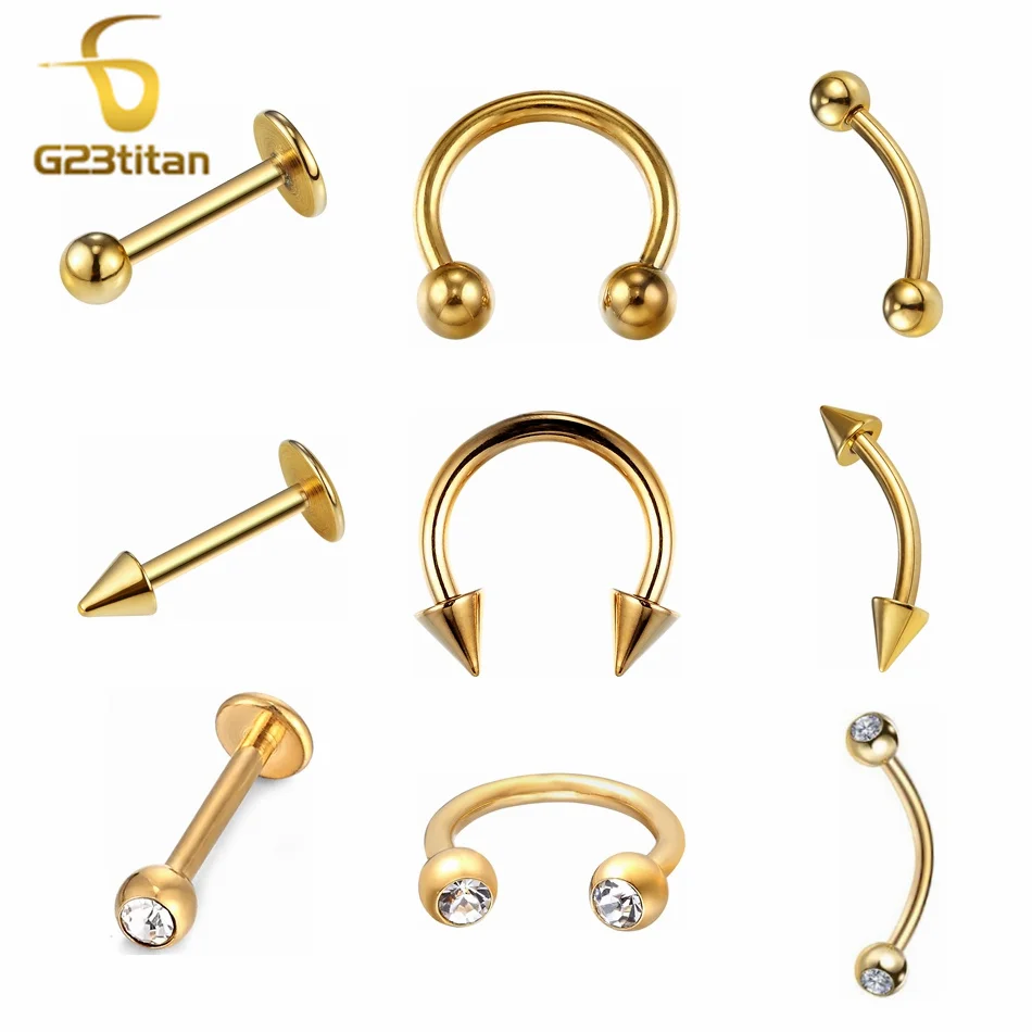 Gold Plated Body Jewelry 612mm 16G Hypoallergenic Titanium Piercing