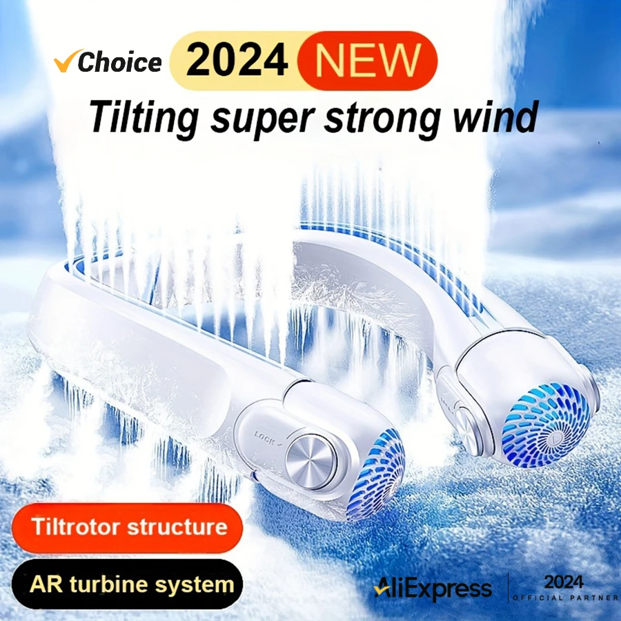 

2024 Новый носимый шейный вентилятор, портативный кондиционер, перезаряжаемый безлопастный вентилятор с 45 ° регулируемым направлением воздуха для использования вне помещений