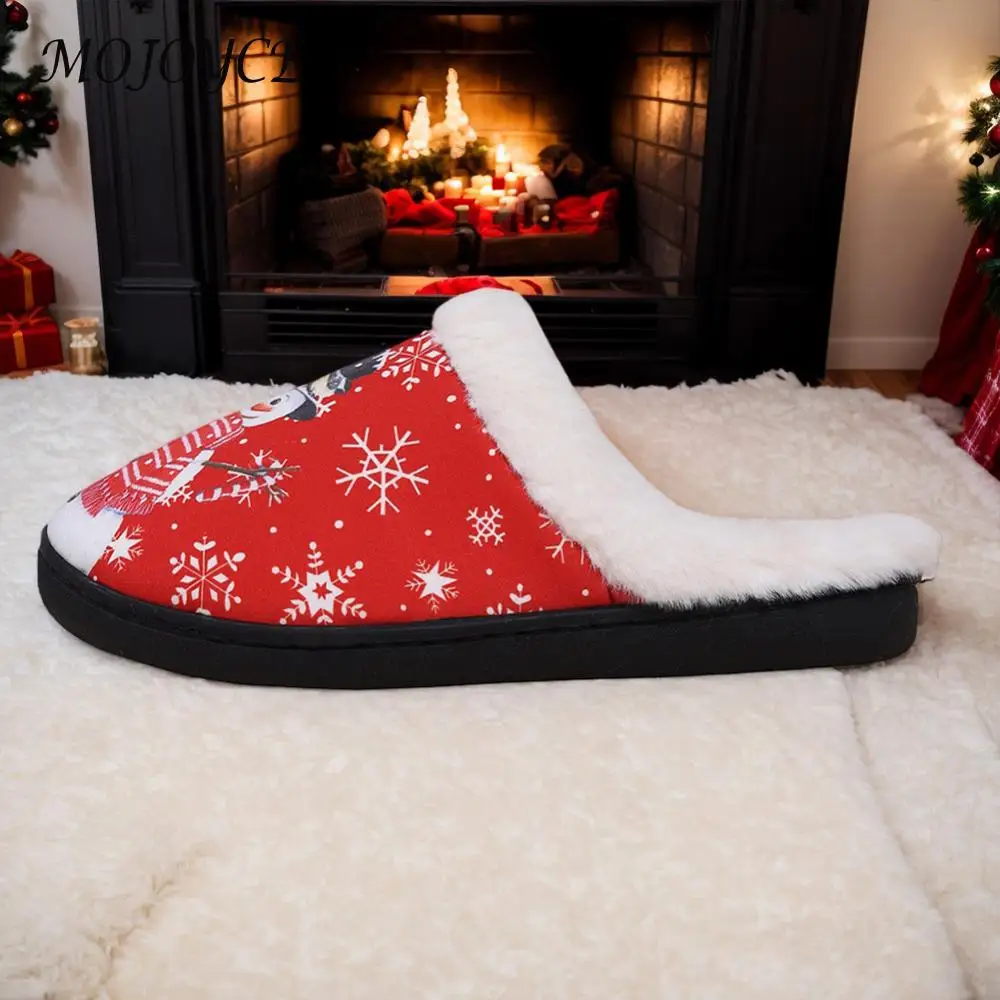 Christmas Snowman Slippers Flat Thermal Slippers Comfortable Fluffy Snowman Slippers Anti Slip Cute Furry Slippers for Men Women 3