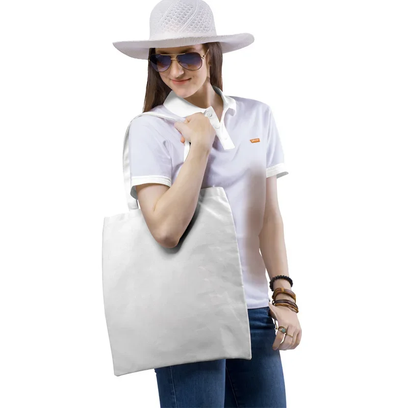 Canvas Tote Bag Shopping Add Your Text Letter Picture Print Design White Unisex Fashion Travel Handbag
