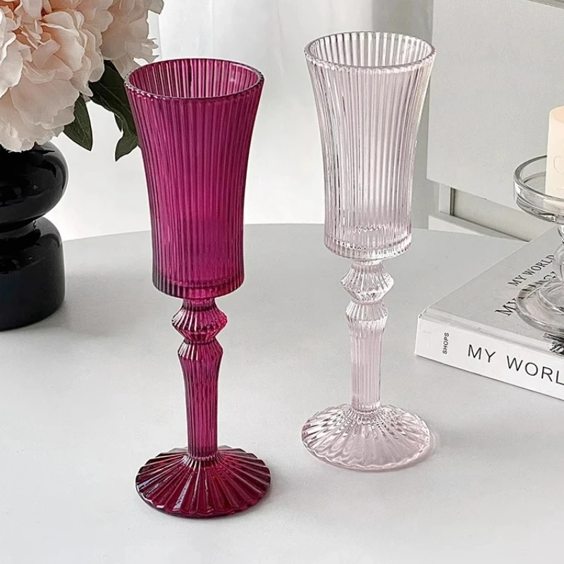 Creative Champagne Glass Goblet French Medieval Goblets Simple Vertical Striped Glasses Wine Cups Red Wine Juice Glass For Party