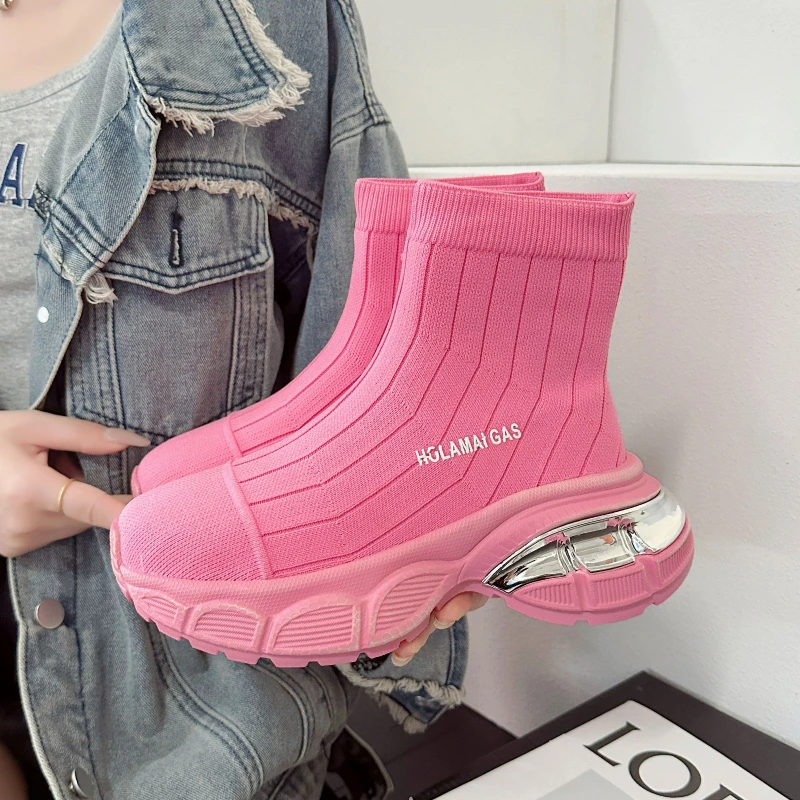 

Женские кроссовки, вязаные эластичные ботинки-носки, удобные повседневные ботинки без шнуровки на плоской платформе, дышащие женские Прогулочные кроссовки