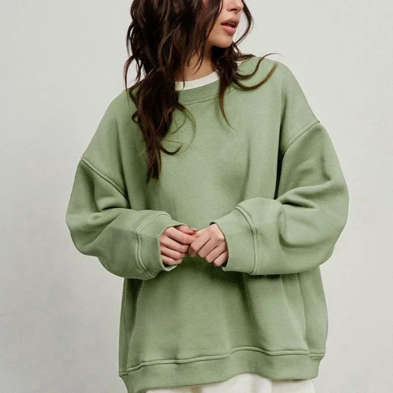 

Winter Loose Warm Fleece Pullovers Women Hoodies Casual Round-neck Pullover Hooded Women Winter Solid Cotton Sweatshirts 29676