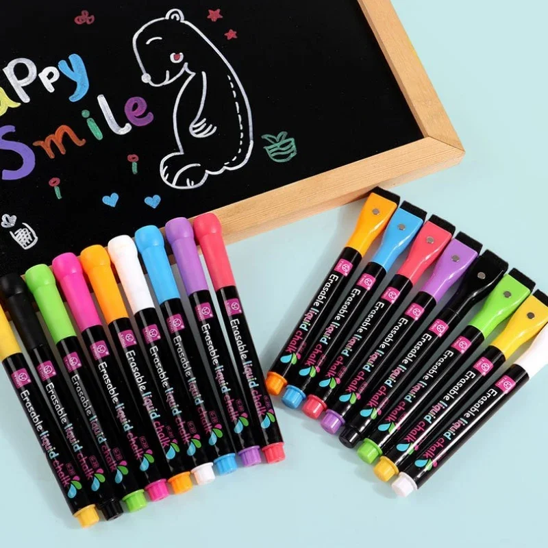 Magnetic Dry Erase Markers Erasable Whiteboard Marker Pens with Eraser LED Fluorescent Pen for Glass Liquid Chalk 4/8 Color