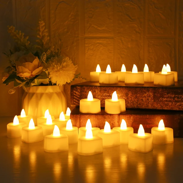 Bougies chauffe-plat LED en forme de cœur, 24/48 paquets, avec pétales de Rose artificiels, décorations de nuit romantiques pour anniversaire de mariage 6