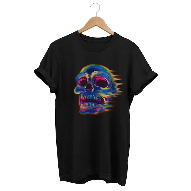 

Neon Skull Illumination: Gothic Grunge Edgy E-Girl Tee