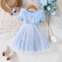 Robe en maille bleue pour petites filles, avec nœud en cœur et paillettes étoiles, robe de princesse quotidienne de Style doux, nouvelle collection printemps et été 1