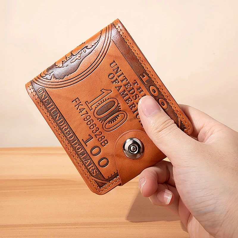 Wallet Men With 100 US Dollar Pattern Leather Photo Card Holder Large Capacity