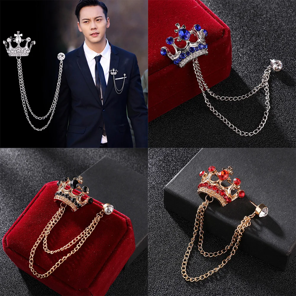 New Retro Brooch Pin Badge for Men Suit Peacock Tassel Collar Pins with  Chain Shirt Crystal Corsage Luxury Jewelry Accessories