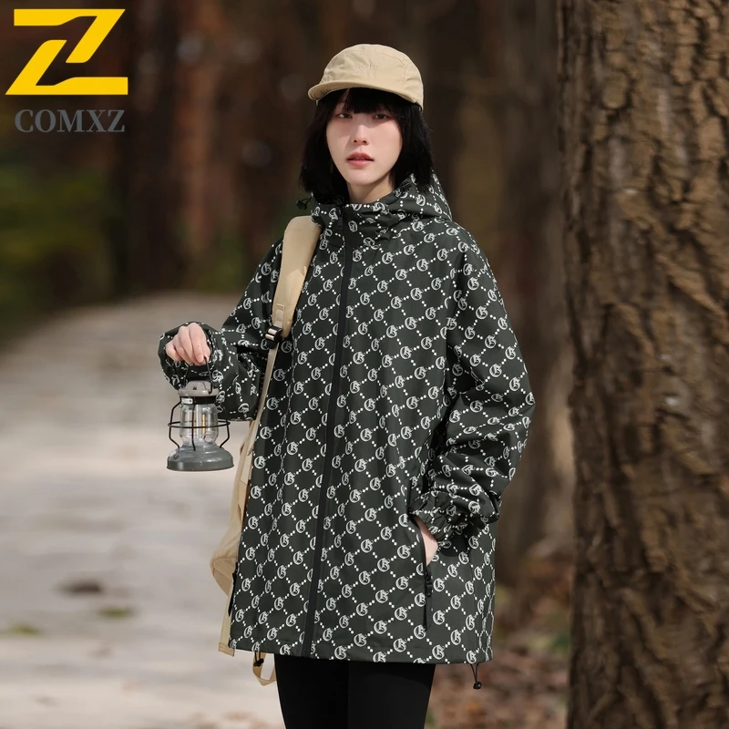 EiAO Jacket Couple's Graphic Print Hoodie Waterproof Windproof Streetwear Coat Oversized Outdoor for Hiking Camping Fishing 2025