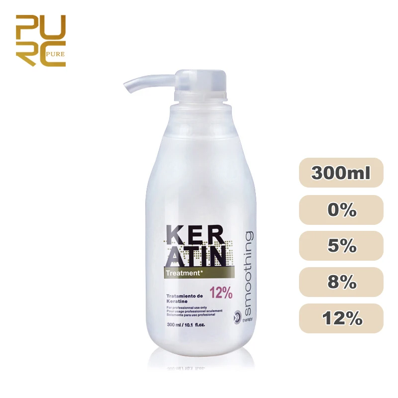 PURC Brazilian Keratin Hair Treatment Formalin Curly Hair Straightening Smoothing Product 0% 5% 8% 12% 300ml 2