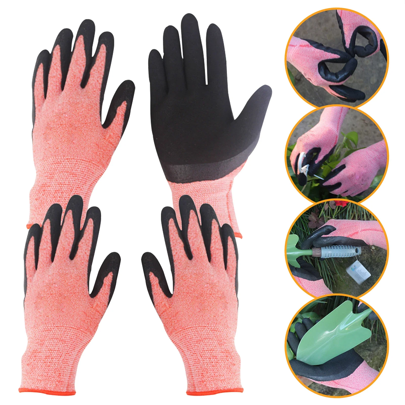 1/2 Pair Durable Waterproof Garden Work Gloves Non-Slip Safety Yard Work Gloves Garden Supplies Gardening Gloves for Women Men 2