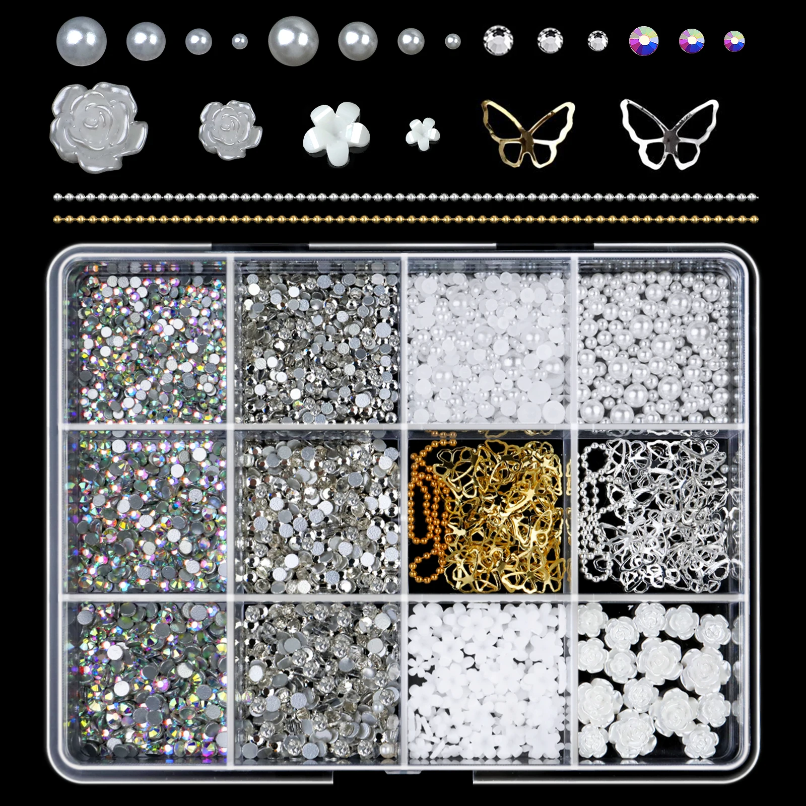 Mixed Resin Bowknot Nail Art Decorations - 3D Acrylic Charms & Colorful Rhinestones