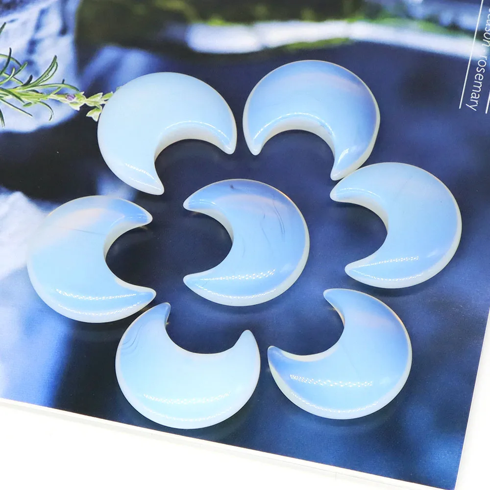 

10 Pcs 30mm Moon Shape Opalite Gemstone Crystal Reiki Healing Stone DIY Pendant For Making Mascot Jewelry Home Decor Love Gift