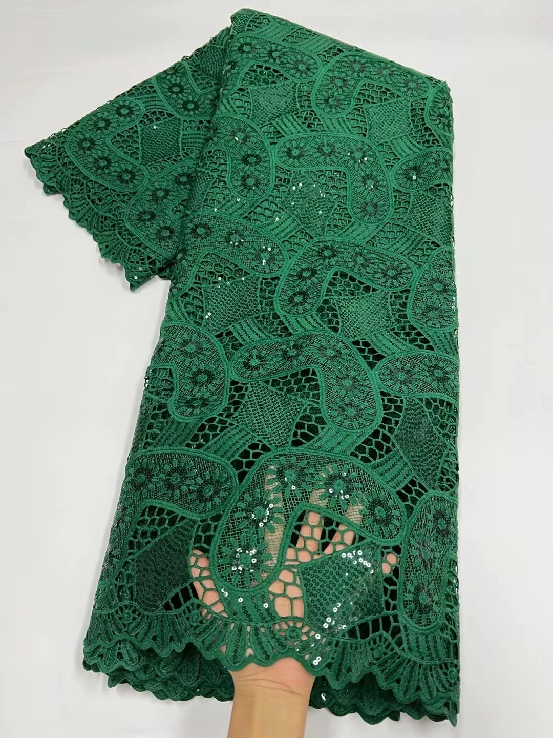 

5Yards Green Cord Guipure African Lace Fabric 2022 Latest Swiss Voile Lace High Quality Embroidery Cotton Nigerian Sequins Lace