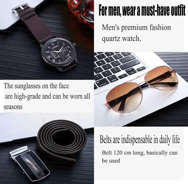 Homens Gift Box Relógio Criativo Aautomatic Buckle Belt Purse Óculos De Sol  Criativo Holiday Marketing Combo Set - AliExpress