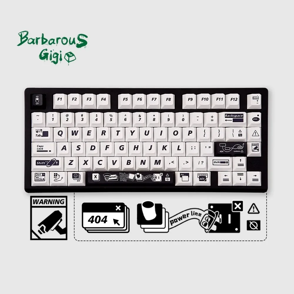 Danger 404 テーマキーキャップセット PBT かわいい黒と白のシンプルな