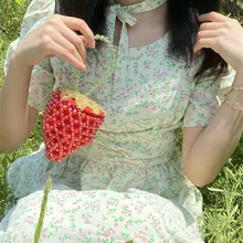  Luxury Design Beaded Bag Handmade Woven Bag For Women Bag Causal Cute Small Tote Bag Retro Pearl Lady Handbag Package Strawberry 