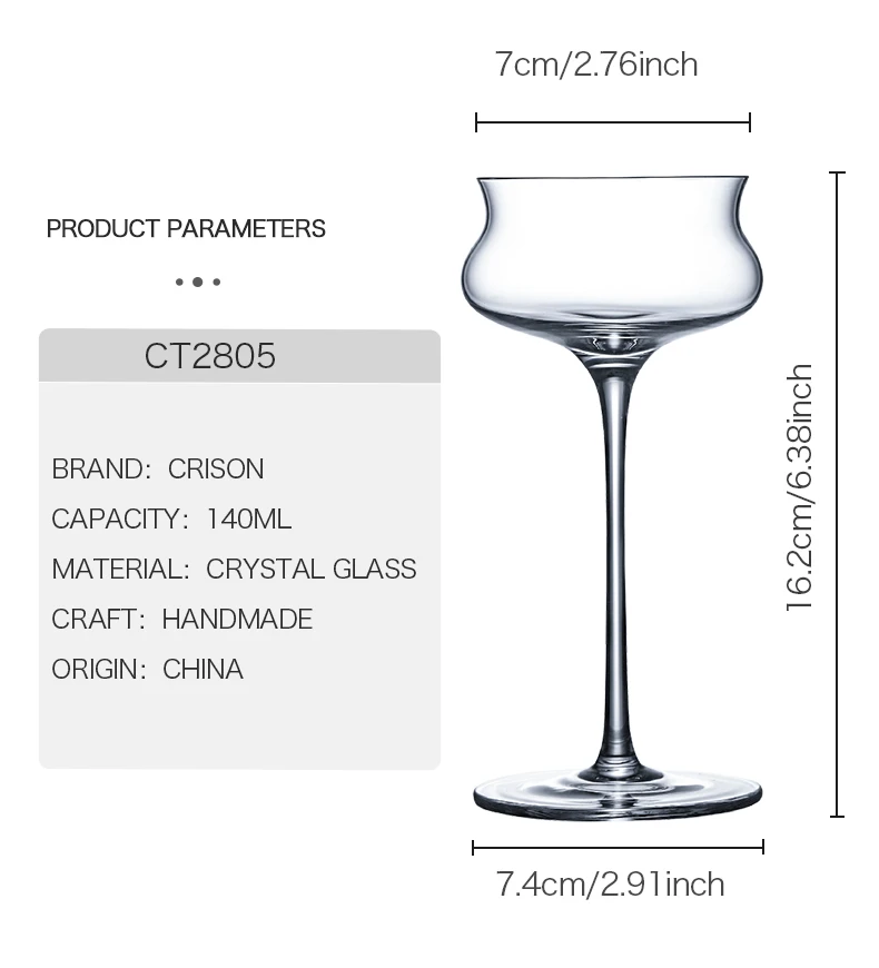 Description Picture 6 of itemCRISON CT2805 Thin Crystal Glass Cocktail Glass Wedding Party Home Tasting Glass Handmade