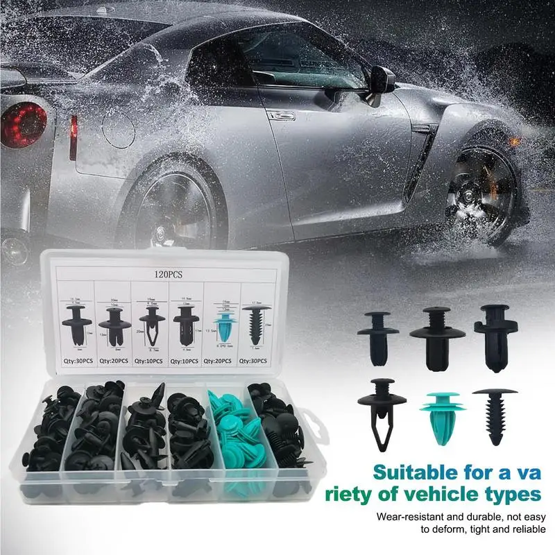 

120pcs Car Plastic Retainer Clips Car Body Push Retainer Pin Rivet Bumper Door Trim Panel Kit Auto Fastener Clip Car Accessories